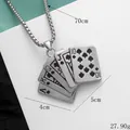 Hip hop royal flush poker necklace in silver finish with stainless steel pearl chain - Silver Black Enamel Style