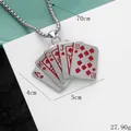 Hip hop royal flush poker card necklace with red enamel pendant and 70cm box chain - Silver Red Enamel Style
