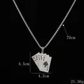 Iced out silver royal flush poker necklace with sparkling stones on a 70cm box chain - Silver Black Rhinestone Style