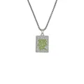 Hip hop rectangular silver necklace with sparkling diamonds and green Chinese Love character - 1 Piece / Fa Character + 70cm Steel Chain