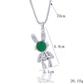 Collier lapin astronaute en acier titane avec gemme verte et chaîne de 70 cm - Vert