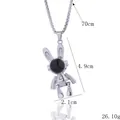 Pendentif lapin astronaute argenté sur chaîne box, collier pull de 70cm pour femmes - Noir