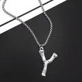 Collier en acier titane avec pendentif lettre Y à texture bambou et chaîne box - Lettre Y