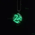 Green glow in the dark dragon heart pendant necklace with 70cm silver chain for men - Green