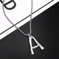 Collier chaîne box argentée avec pendentif lettre A texturé style bambou homme - Lettre A