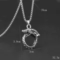 Collana con ciondolo a cerchio drago Ouroboros argento vintage e catena da 70cm - Argento antico