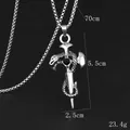 Collier croix rétro avec serpent, pierre noire et chaîne à perles carrées de 70 cm - Zircon Noir
