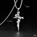 Pendentif croix rose argent rétro avec chaîne box pour un style mode hip-hop chic - Style Croix Enveloppée de Rose Vintage (BY-0232)