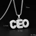 CEO letter pendant necklace with iced-out crystals and 70cm long box chain in silver - Silver (CEO Style)