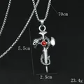 Collier rétro épée de serpent et croix en argent avec pendentif gemme rouge - Zircon Rouge