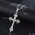 Vintage silver gothic cross necklace with zircon inlay and 70cm long square chain - Vintage Zirconia Style (BY-(0452))