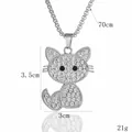 Collier avec pendentif chat argenté orné de strass brillants et chaîne de 70 cm - Chat