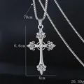 Collier pendentif croix gothique vintage argenté avec détails en cristal brillant - Grande Croix à Motif de Vigne (BY-0452)