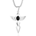 Collier hip hop avec épée à ailes, pierre précieuse noire et chaîne carrée en acier inox - Noir