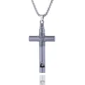 Whistle cross pendant necklace in gun black metal with square pearl chain - Cross Whistle Style / Long Chain / Gunmetal