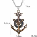 Collana retrò con pendente ancora e timone in bronzo con dettagli blu e catena da 70 cm - Timone Bussola Blu Bronzo Vintage (BY-046A)