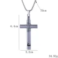 Silver stainless steel cross pendant necklace with whistle function and dimensions - Gunmetal