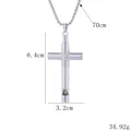 Silver stainless steel cross whistle pendant necklace with dimensions and 70cm chain - Silver