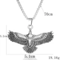 Pendentif ailes d'aigle rétro en acier inoxydable argenté, largeur 5,1cm, chaîne 70cm - Style Aigle aux Ailes Déployées (BY-045)B