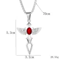 Collier hip hop avec pendentif épée ailée et pierre rouge sur finition argentée - Rouge