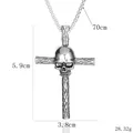 Collier pendentif croix crâne gothique en argent vieilli pour le style Halloween - Croix de Crâne Grain de Bois (Style A)