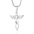 Collier gothique argenté avec ailes de croix et pierre claire sur chaîne box - Blanc