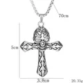 Pendentif croix tête de mort gothique en acier inoxydable argenté avec chaîne de 70 cm - Croix de Crâne Motif Rinceaux (Style D)