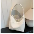 Minimalist cream white large capacity tote bag with glossy finish and wide shoulder strap - White