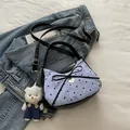 Blue striped tote bag with black bow and cute bear charm shown from a top view - With Pendant / Sky Blue