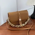 Vintage dark brown crossbody bag with gold chain handle and metal lock detail - Dark Brown