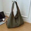 Olive green high-capacity hobo tote bag for commuting with wide shoulder strap - Green
