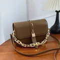 Retro brown leather crossbody square bag with gold lock and metal chain strap - Coffee
