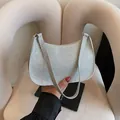 Sparkly silver rhinestone hobo bag with zip closure and elegant crescent shape for parties - Silver
