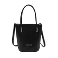 Sac seau contrasté à la mode en similicuir noir avec texte blanc et bandoulière - Noir