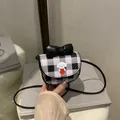 Mini sac à bandoulière pour filles avec motif à carreaux noir et blanc et chien mignon - Noir