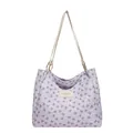 Grande borsa tote viola con motivo a fiocchi e tracolle in pelle bianca da donna - Senza Ciondolo / Viola