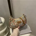 Borsa tote in jacquard floreale con finiture in pelle marrone e tracolla a catena - Marrone Scuro