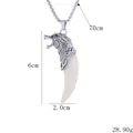 Wolf head pendant necklace in silver tone with detailed 6cm x 2cm size specifications - Vintage Wolf Head White Tooth Style (BY-0328) / White