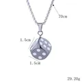 Hip hop style silver dice pendant necklace with a 70cm square pearl chain - Silver