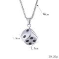 Silver dice pendant necklace in stainless steel with 70cm chain and 1.5cm dice size - Black