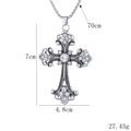 Silver retro cross necklace with crystal rhinestones, 7x4.8cm pendant on 70cm chain - Silver (BY-0327)