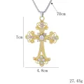 Vintage gold cross pendant necklace with rhinestones and dimensions shown on white - Gold (BY-0327)