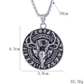 Collier tête de cerf viking argenté rétro avec dimensions et chaîne de 70cm long - Argent Rétro (BY-0342)