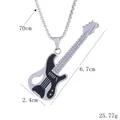 Hip hop guitar pendant necklace in silver finish with box chain, 70cm length - Electric Guitar Design / Black