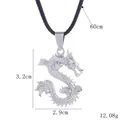 Silver dragon pendant necklace with detailed dragon design on black cord, 60cm length - Silver