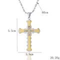 Pendentif croix bicolore or et argent pour homme serti de strass brillants sur chaîne - Or (BY-0145)