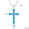 Collier pendentif croix pour homme noir avec bordure bleue et strass blancs, 60cm - Bleu (BY-0145)