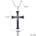 Collier croix pour homme en émail noir avec cristaux blancs et chaîne à billes 60cm - Noir (BY-0145)