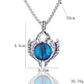 Pendentif œil de démon bleu lumineux avec chaîne en acier inoxydable et dimensions - Yeux Verts