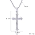 Collier avec pendentif croix en argent poli, cristaux et chaîne de 60 cm de long - Croix Simple Pavée de Zirconium (BY-0354) / 60CM
